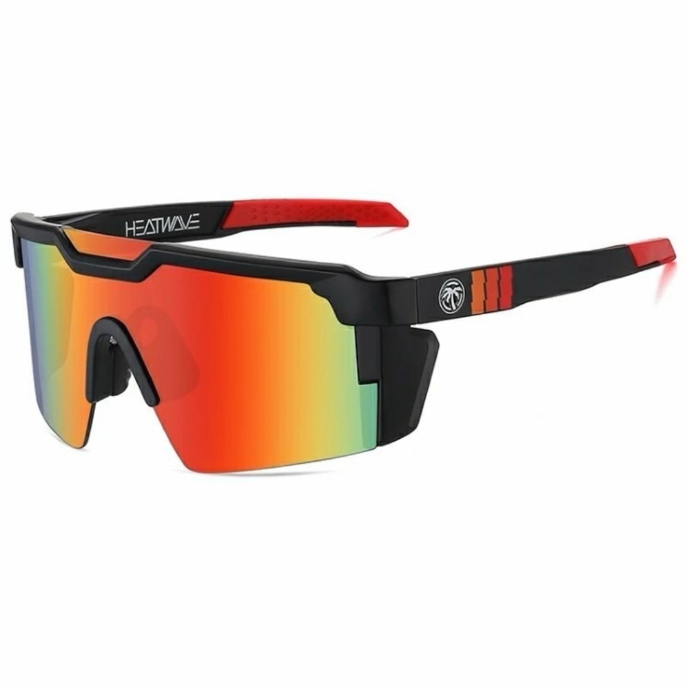 US NEWLarge Shield Rimless Sunglasses Z87 Matte Black Frame Orange Mirror Lens